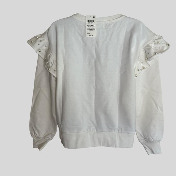 Charter Club PM Women's Sweatshirt With Pearl Embellished & Ruffle Sleeves - Picture 1 of 8